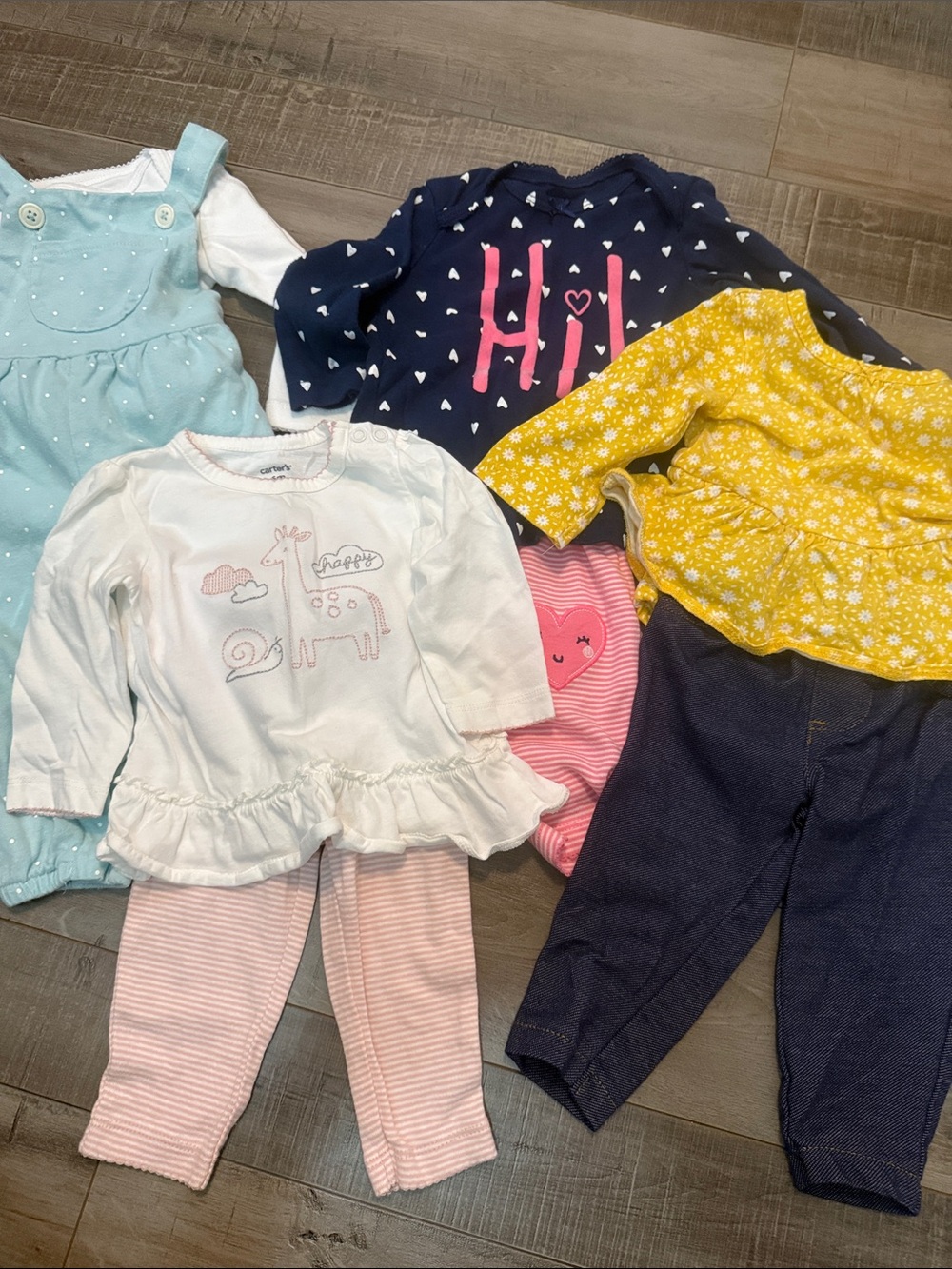 Carter's Baby Girls Mixed Outfit Set - Navy, Yellow, Light Blue, Pink, White